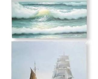Signed Paintings Of Boat  Ship And Ocean With Seagulls