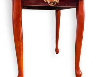 Cherry Queen Anne Style End Table With Faux Drawer