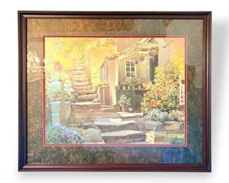 Vintage Framed Foil Garden Scene