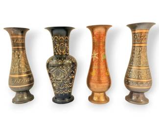 Brass Vases with Etched Gold Designs