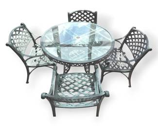 Outdoor Cast Aluminum Patio Table Set With Lattice Weave Design