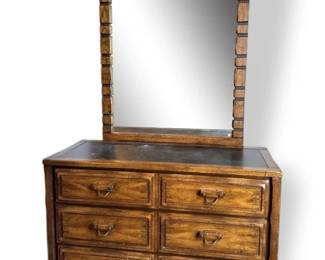 Wooden Dresser With Carved Mirror