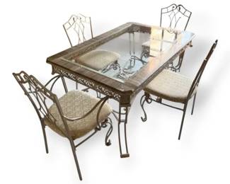 Wrought Iron Dining Table With Glass Top  4 Chairs