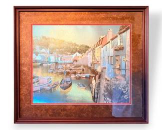 Framed Vintage Foiled Harbor Scene