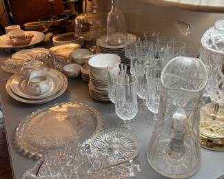 Nice crystal pieces! Lovely water pitcher and salad bowl with matching serving pieces