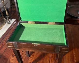 Vintage Hinged-Top Table with Felt-Lined Interior (Game/Sewing Table)