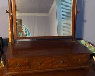 Early 20th-Century Wooden Vanity Mirror with Drawer Base
