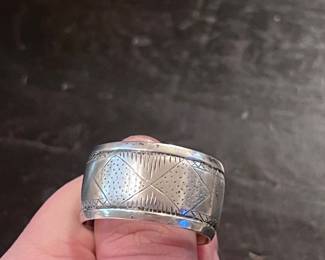 Antique Hand-Engraved Silver Wide Cigar Band Ring