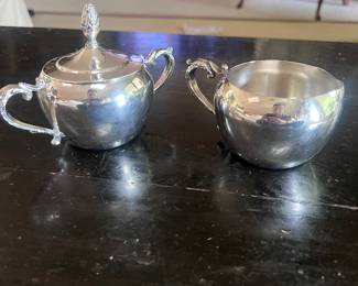 Silver Plate Cream and Sugar Set with Acorn Finial