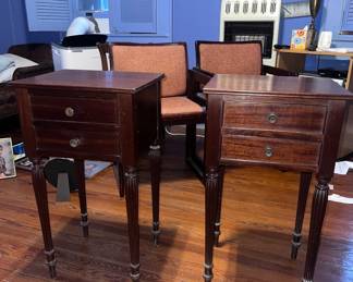 Pair of Traditional Two-Drawer Mahogany-Finish Side Tables