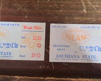 Pair of 1936 LSU vs Tulane Football Reserved Seat Tickets (Nov. 28, 1936)