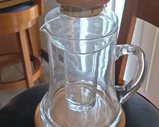 Glass Pitcher with Teak Wood Lid and Base