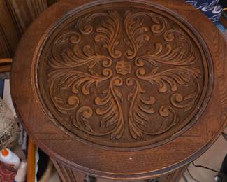 Hexagonal Pedestal Table with Carved Top second image