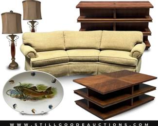 Henredon, vintage furniture, glassware, lighting, sterling silver, jewelry, and more