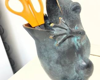 15 Verdigris Bronze Sculptural Frog Vase by San Pacific International