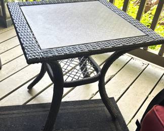 Wicker & Glass Top table. 24" W x 24" D x 22 1/2" H.