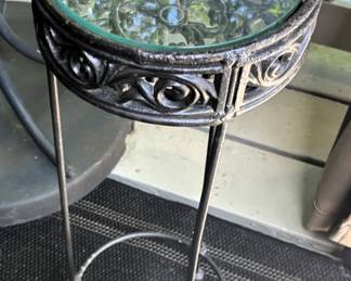 Small Glass top table. 8 1/2" Dia. x 24 1/2" H.
