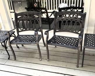 Aluminum Chairs. 28 3/4" W x 26" D x 33" H. Aluminum end tables. 18" W x 18" D x 18" H.