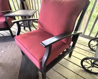 Aluminum chair w/cushions. 28 3/4" W x 26" D x 33" H.