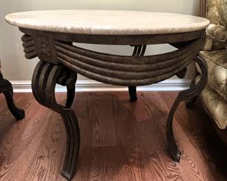 BUY IT NOW! $125.00. Marble top table w/iron base. 28" Dia. x 24" H. Call Jan at 314 960-5700.