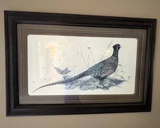 Framed Pheasant Print. 37 1/4" W x 25" H.