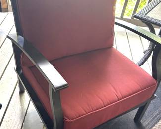 Aluminum chair w/cushions. 28 3/4" W x 26" D x 33" H.