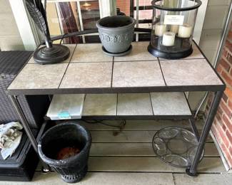 BUY IT NOW! $150.00. Tile Top Table & Shelf. 25 1/4" D x 48 1/2" W x 33" H. . Call Jan at 314 960-5700.