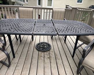 BUY IT NOW! $350.00. Aluminum Patio Table (only) w/retractable 18" leaf. 78" Long x 42" Wide: Closed without leaf. 96" Long x 42" Wide: w/leaf In. Call Jan at 314 960-5700.