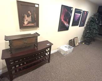 Console tables and wall art.