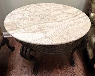 BUY IT NOW! $125.00. Marble top table w/iron base. 28" Dia. x 24" H. Call Jan at 314 960-5700.