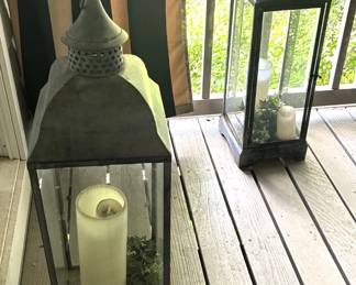 Metal and Glass Lantern Display Case w/candle. 11" x 11" 42" H.
