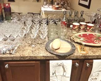 Variety of glassware and items for entertaining.