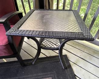 Wicker & Glass Top table. 24" W x 24" D x 22 1/2" H.