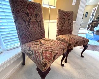 BUY IT NOW! $150.00. Pair of Paisley Upholstered Chairs, Queen Anne legs. Call Jan at 314 960-5700