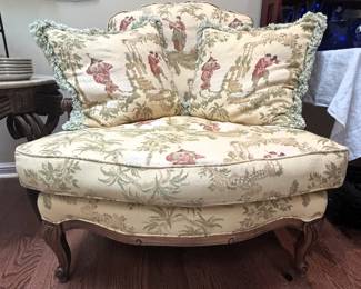 BUY IT NOW! $150.00. Upholstered Chair with two decorator pillows. 35" W x 40" D x 35" H. Call Jan at 314 960-5700.
