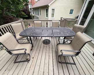 BUY IT NOW! $350.00. Aluminum Patio Table (only) w/retractable 18" leaf. 78" Long x 42" Wide: Closed without leaf. 96" Long x 42" Wide: w/leaf In.--- BUY IT NOW! $300.00. Six Patio Chairs Call Jan at 314 960-5700.