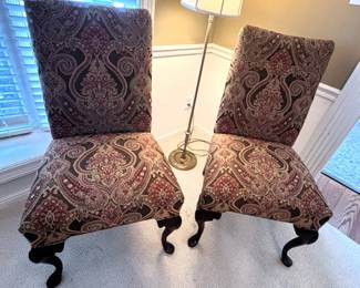 BUY IT NOW! $150.00. Pair of Paisley Upholstered Chairs, Queen Anne legs. Call Jan at 314 960-5700