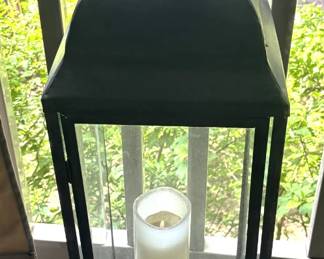 Metal and Glass Lantern Display Case w/candle. 11" x 11" 42" H.