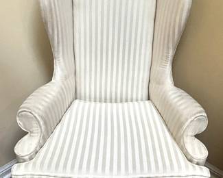 Cream Striped Wingback Chair.
