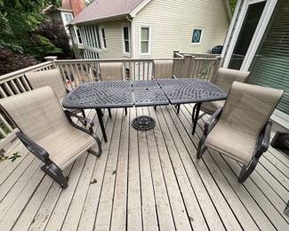 BUY IT NOW! $350.00. Aluminum Patio Table (only) w/retractable 18" leaf. 78" Long x 42" Wide: Closed without leaf. 96" Long x 42" Wide: w/leaf In.--- BUY IT NOW! $300.00. Six Patio Chairs Call Jan at 314 960-5700.