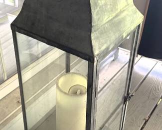 Metal and Glass Lantern Display Case w/candle. 11" x 11" 42" H.