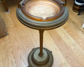 Art Deco / Mid-Century Floor Standing Smoking Stand featuring its original, removable amber glass ashtray insert
