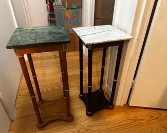 Vintage Hollywood Regency Neoclassical Marble-Top Plant Stands / Pedestal Tables
