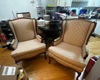 Vintage French Provincial Wingback Armchairs / Accent Chairs