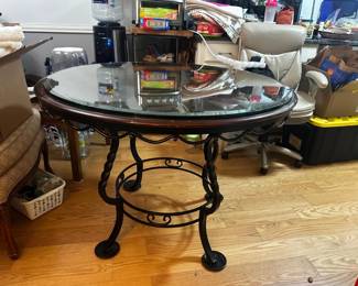 Round Wrought Iron Glass-Top Dining Table / Bistro Kitchen Table