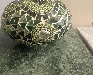 Vintage Turkish Moroccan Mosaic Glass Vase / Candle Holder