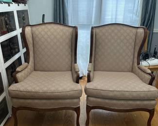 Pair of Vintage French Provincial Wingback Armchairs – Classic Accent Chairs