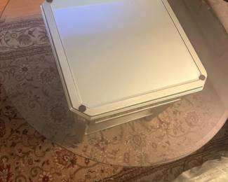 Round Glass-Top Coffee Table and a Modern Mirrored Square End Table