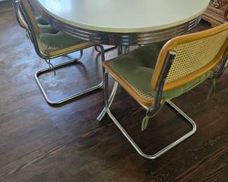 Vintage 1970s dining set with 4 wicker chairs