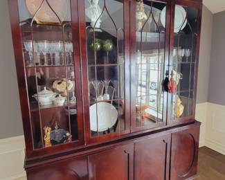 Dining hutch 2 sections lighted 102"H x 92" W x 21" D Vintage
